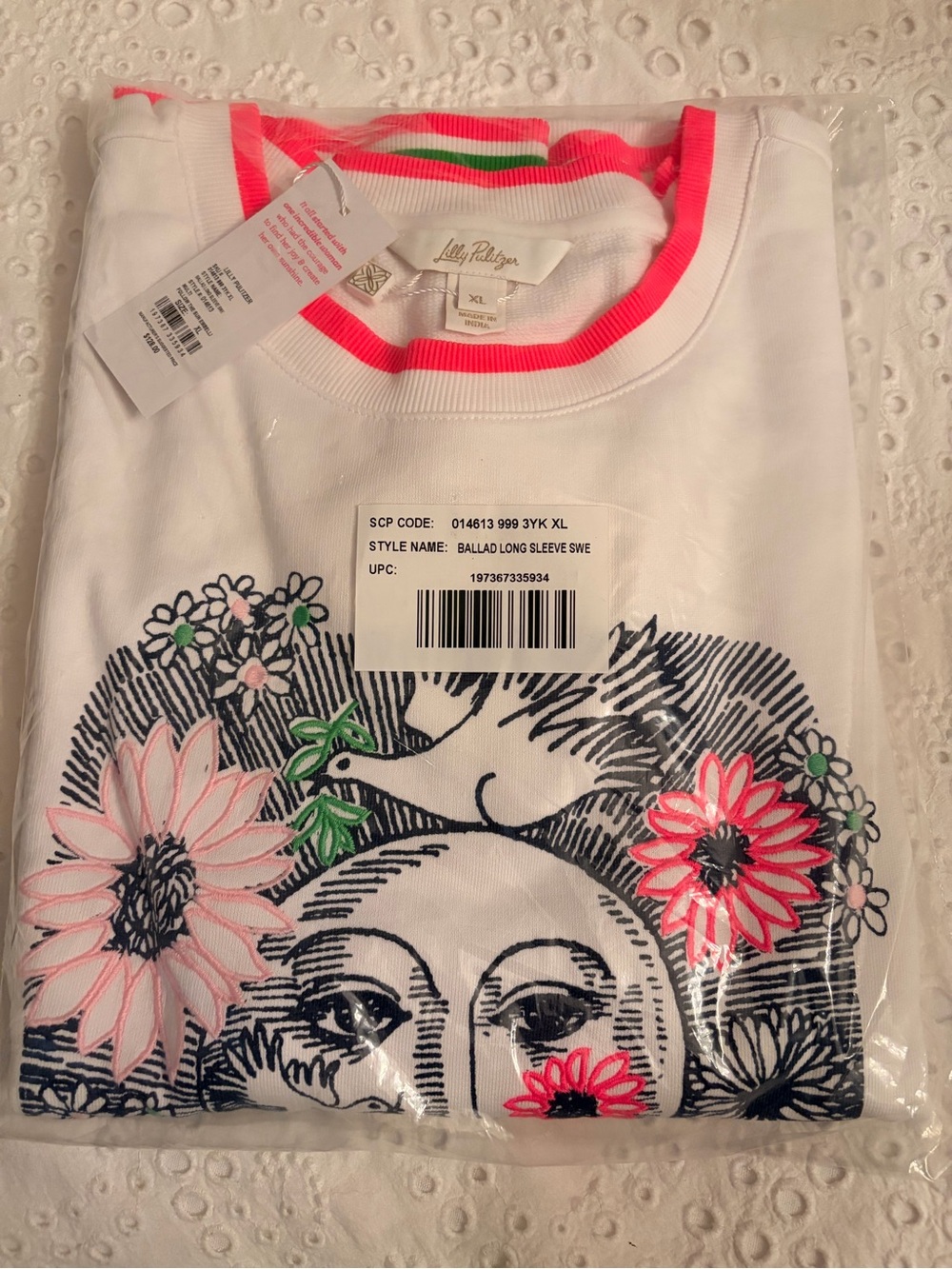 Lilly Pulitzer Ballad Graphic Pullover with Pink & Green Trim - Picture 4 of 4